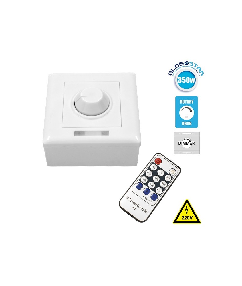 GLOBOSTAR® DIMMERONIA 73371 AC Triac Dimmer Τοίχου με RF Ασύρματο Χειριστήριο με 1 x 1.5A 350W Κανάλι AC 220-240V 1.5A 350W Max IP20 - Μ8.8 x Π5.7 x Υ8.8cm - 2 Χρόνια Εγγύηση